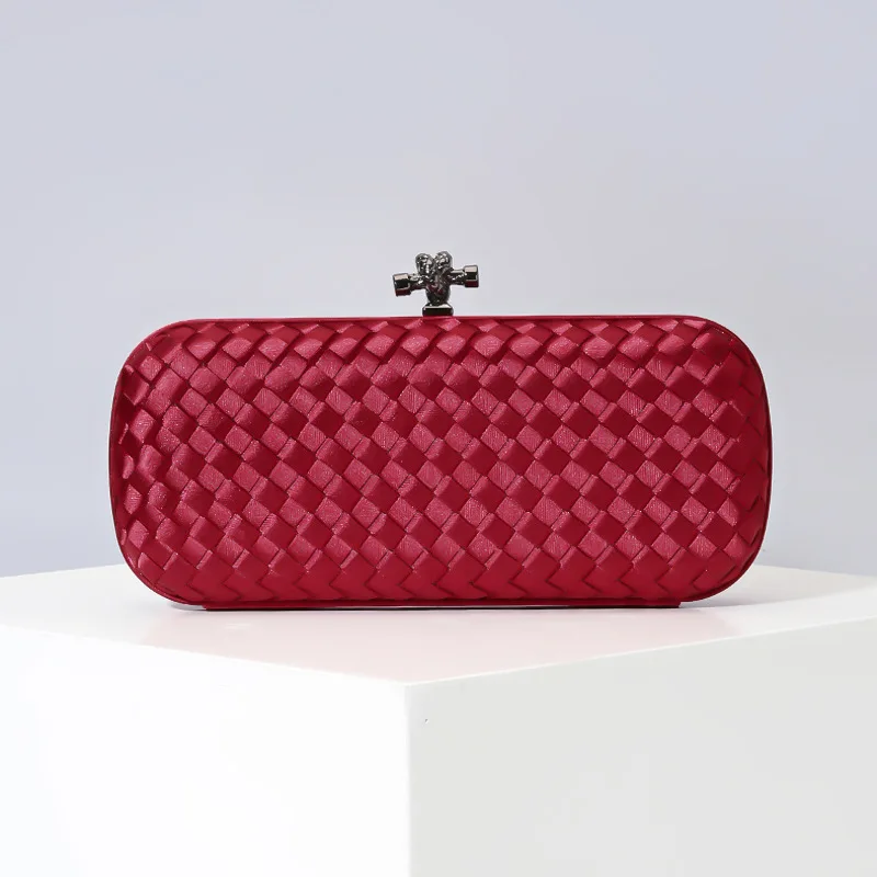 

Woman Clutch Knitting Style Evening Bags Hard Case Metal Lock Wedding Party Purse Small Tiny Handbag Multi Colors Crossbody Chai