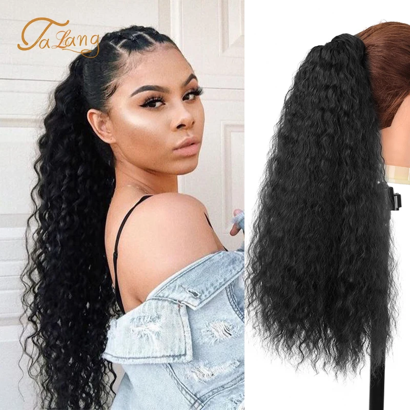 TALANG 21 inch  Synthetic Fiber Corn Wave Long Ponytail Hair Extension Ombre Blond Brown Ponytail Suitable For All Occasions Vel