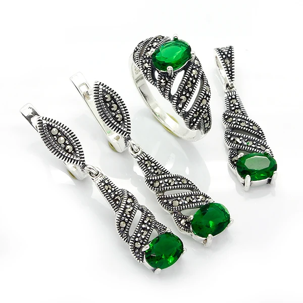 

925 sterling silver earrings necklace set ornaments luxury Vintage crystal jewelry sets for women bijoux düğün s jewellery