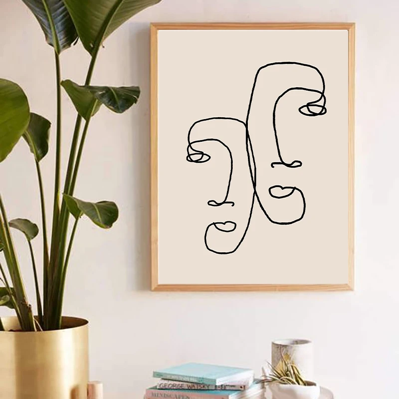 Абстрактная одна линия для пары рисования лица минималистский романтический