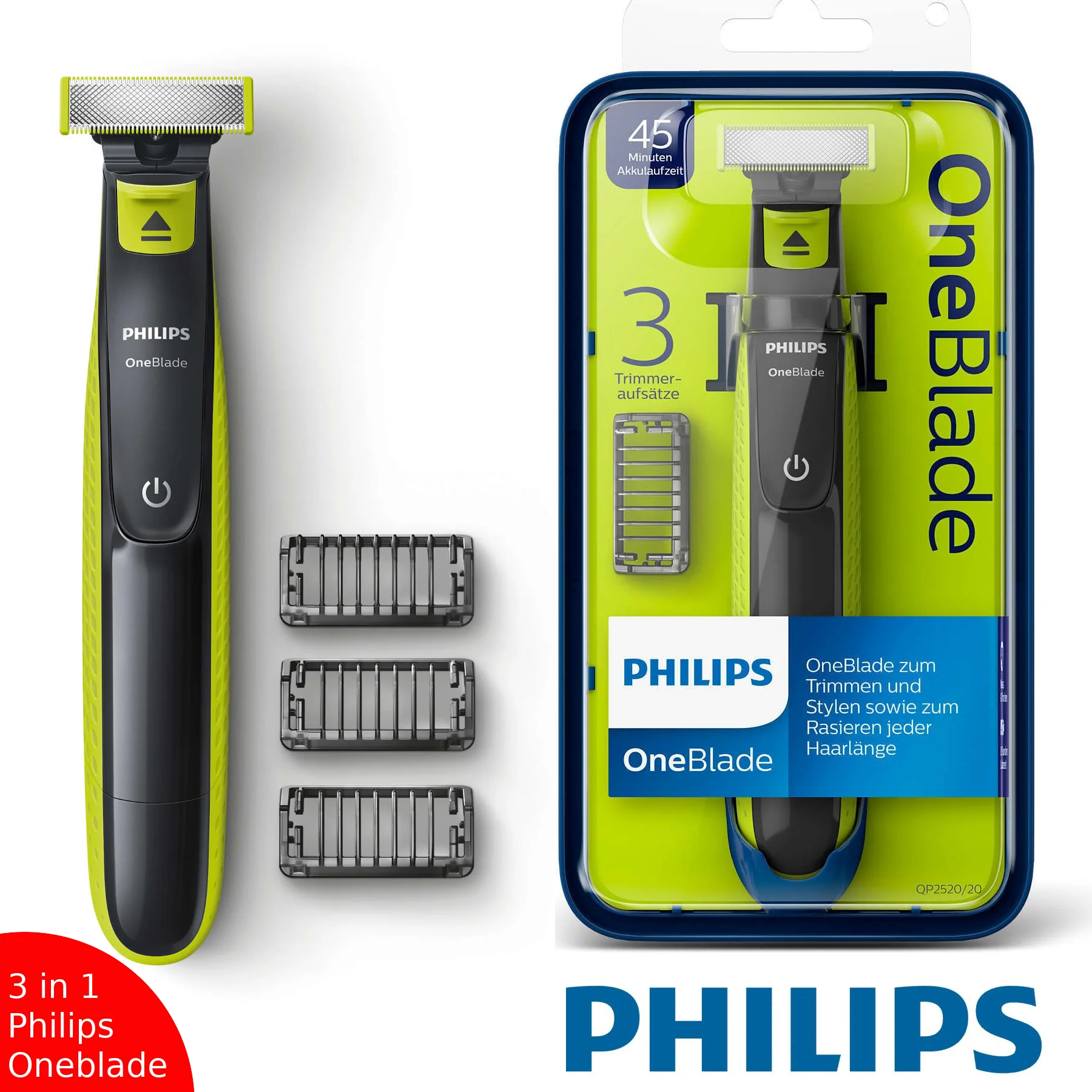 Philips OneBlade QP2520/20 Перезаряжаемые электробритва с помощью влажной и сухой для Для