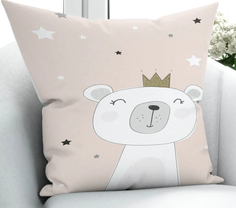 

Else Pink Sweet Princess Bear Stars 3D Print Microfiber Throw Pillow Case Cushion Covers Square Hidden Zipper 45x45cm