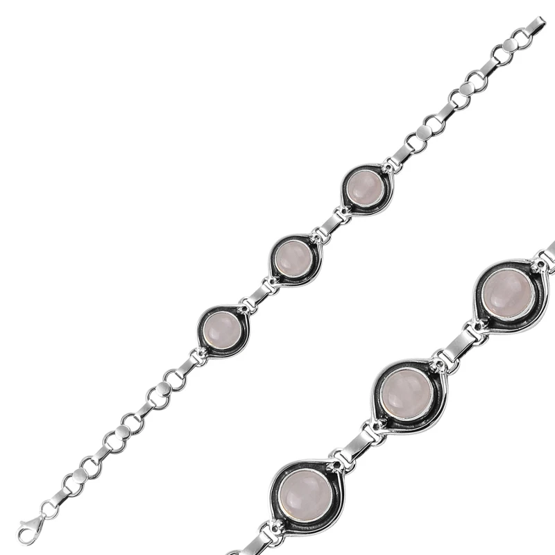 Silver 925 Sterling Pink Quartz Stone Handwork Bracelet | Украшения и аксессуары