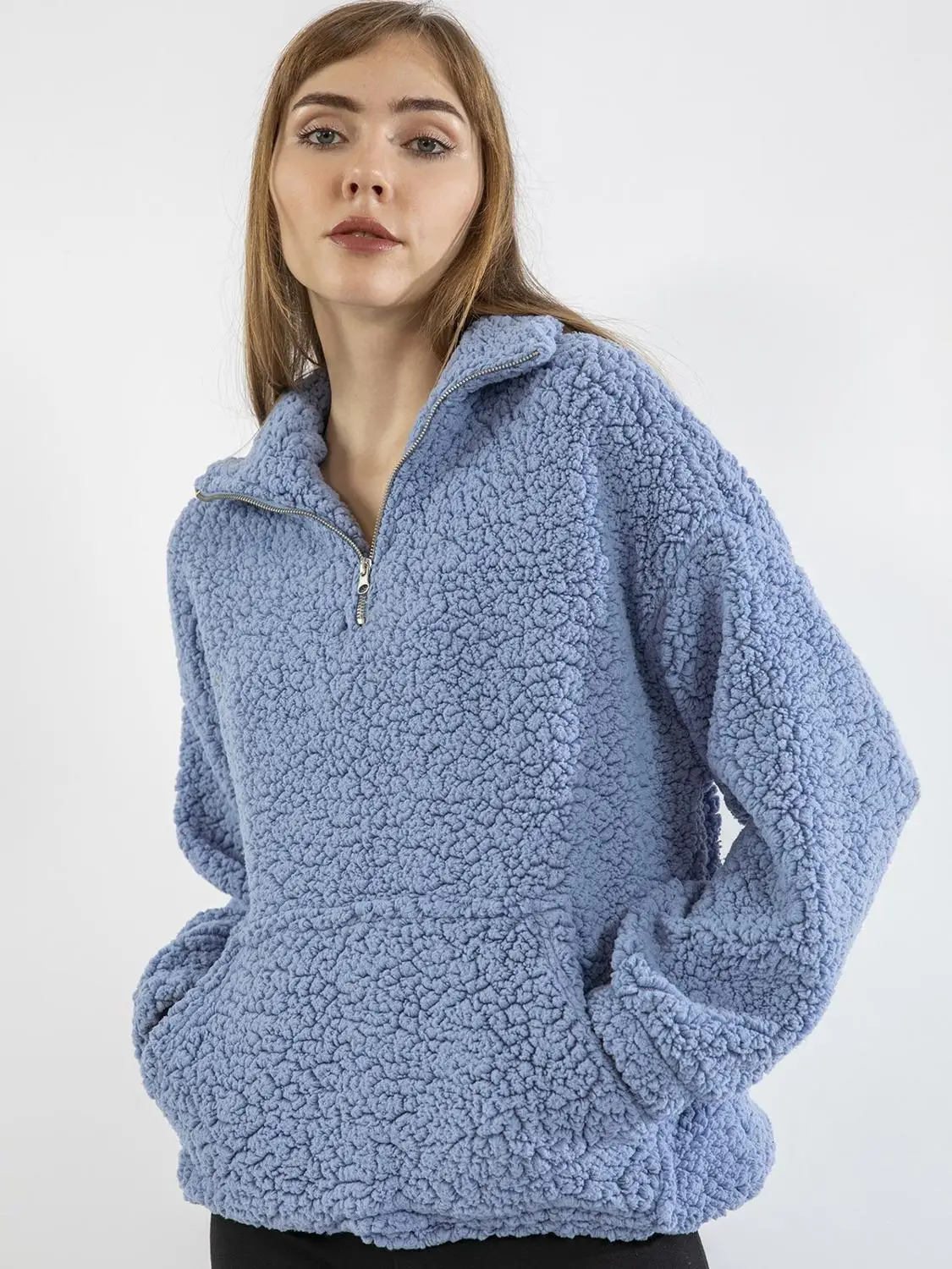 Fluffy Sweatshirt Women Plush Autumun Winter Tops Long Sleeve Warm Solid