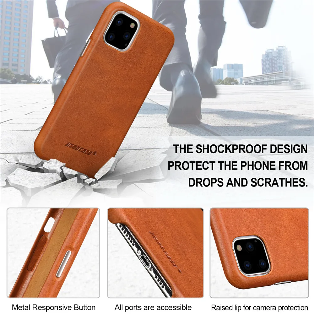 Jisoncase кожаный чехол для iPhone 11Pro MAX, ультра тонкий чехол из натуральной кожи, противоскользящий мягкий захват, устойчивый к царапинам чехол