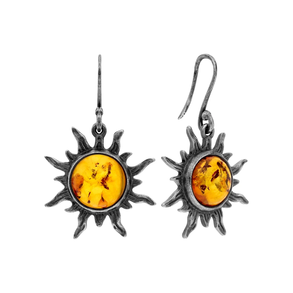 Серебряные серьги с янтарем SUNLIGHT|Серьги-клипсы| |