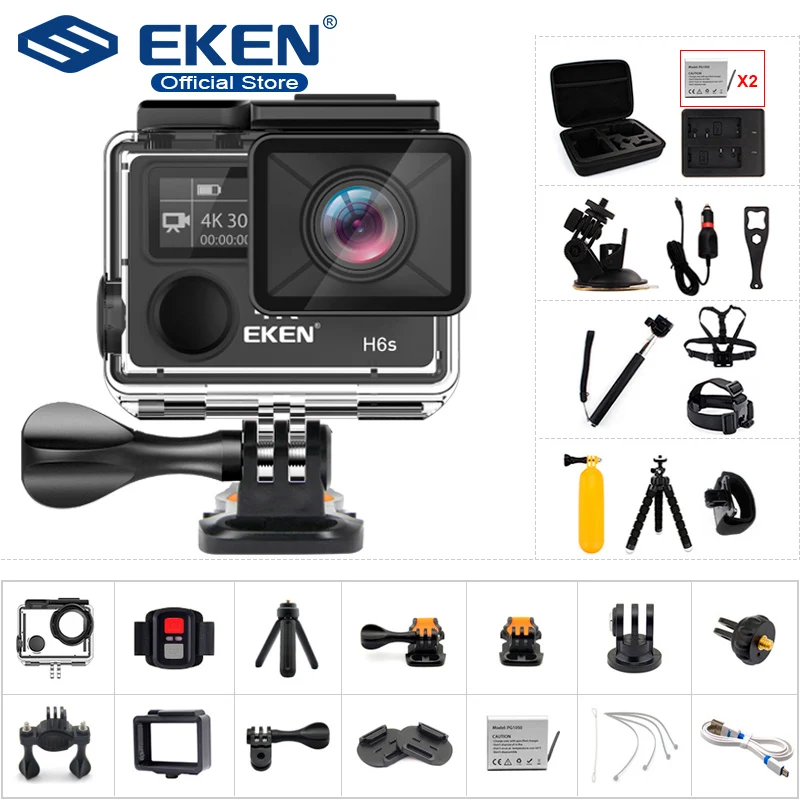 

Original EKEN H6S Ultra HD Action Camera with Ambarella A12 chip 4k/30fps 1080p/60fps EIS 30M waterproof sport Camera