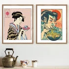 Японское традиционное стильное украшение, холст, картина на стену кухни, художественные винтажные постеры, Японская женщина, Самурай, картины, Декор