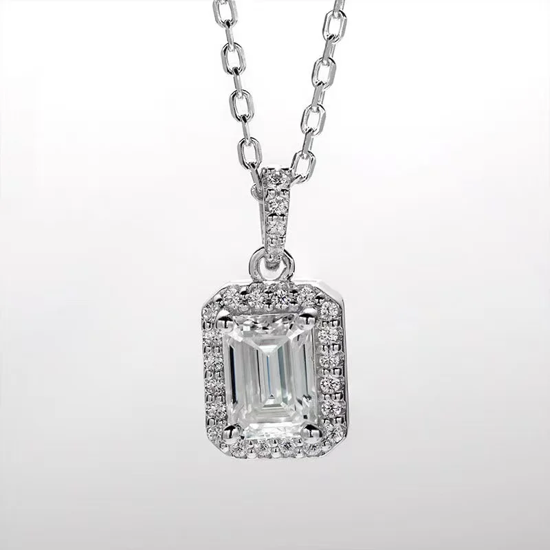 

Trendy 5x7mm D Color VVS1 Emerald Cut Moissanite Necklace 925 Sterling Silver Plated 18K Gold Charm Necklace Women Jewelry Gift