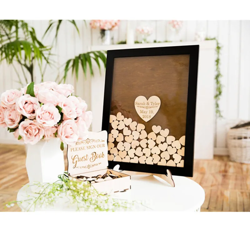 Персонализированные сердца падение Свадьба Гостевая книга пожелания коробка