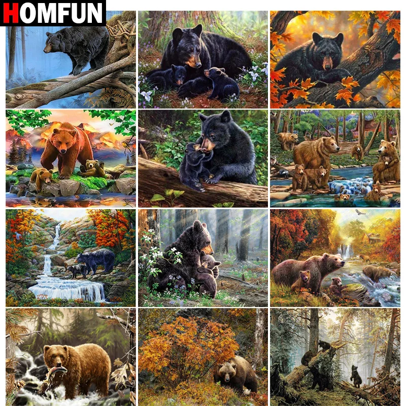

Алмазная живопись HOMFUN «Цветы медведя», вышивка из смолы 5D, для творчества, ручная работа, вышивка крестиком, подарок