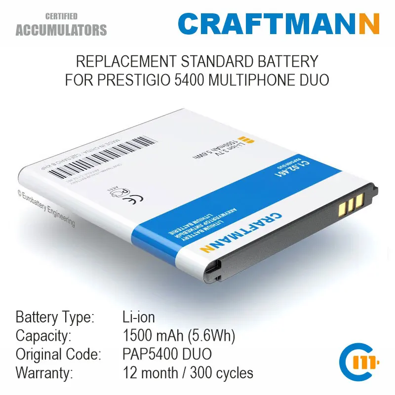 

Craftmann Battery for PRESTIGIO 5400 MULTIPHONE DUO (PAP5400 DUO)