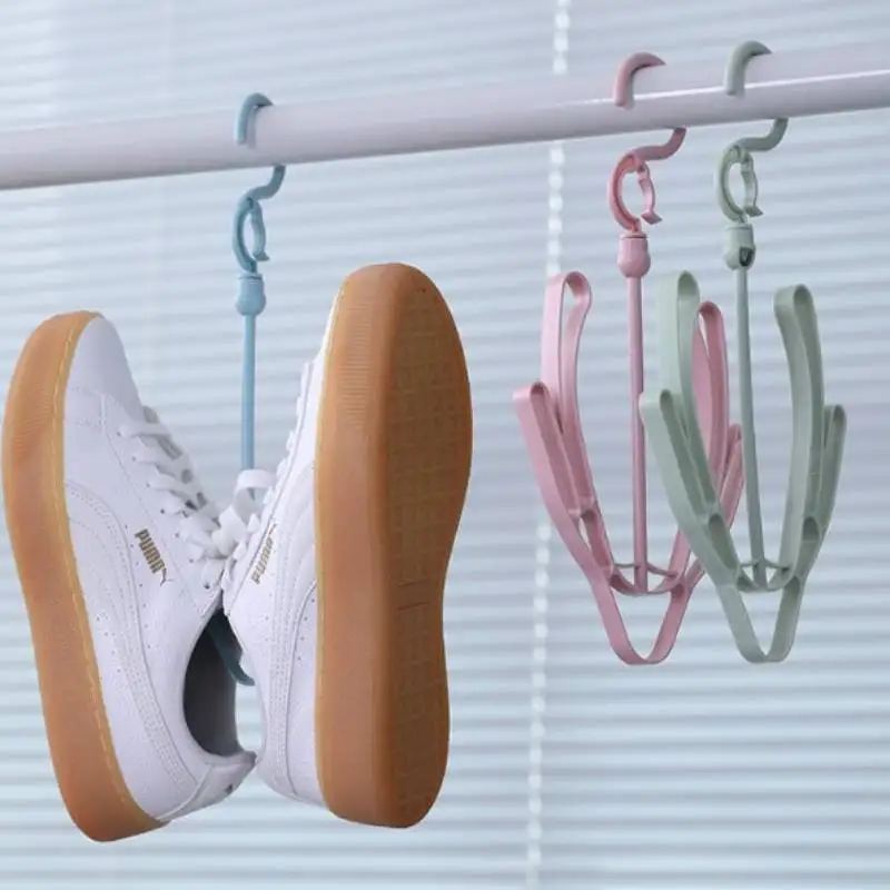 

T-shaped Multifunction Double Hooks for Balcony Movable Drying Shoes Rotatable Hanging Rack Outdoor Windproof Shoe Clothes Shelf