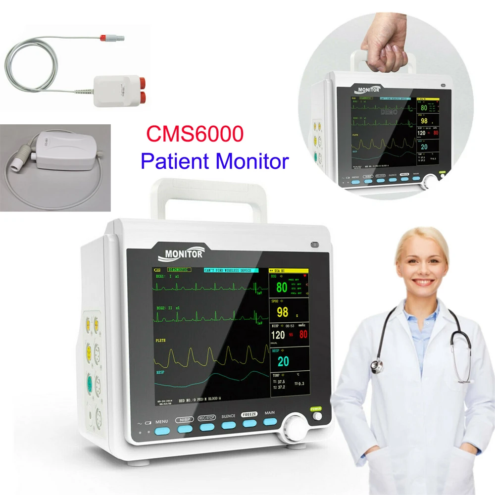 

CMS6000 6-Параметр, 8-дюймовый ЖК-дисплей, медицинские инструменты, многоспальный монитор пациента с ETCO2 + IBP