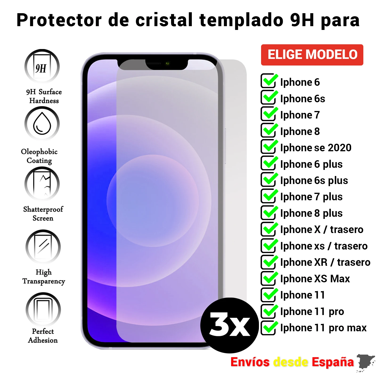 3X Защита экрана для iPhone 6 6s 7 8 X XS Max 11 12 Mini Plus SE 2020 Передняя и задняя. Прозрачное