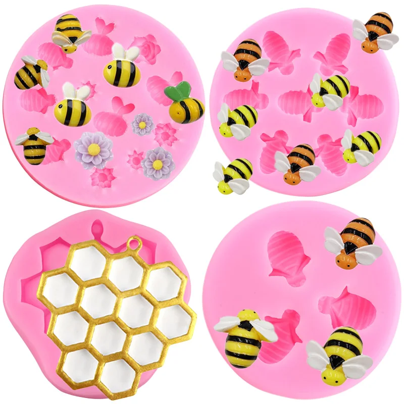 

3D Honeycomb Bees Silicone Mold Bumble Bee Fondant Mold Flower Cake Decorating Tools DIY Cupcake Topper Candy Chocolate Moulds