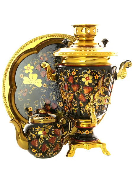 Набор самовар электрический 3 литра с художественной росписью &quotХохлома