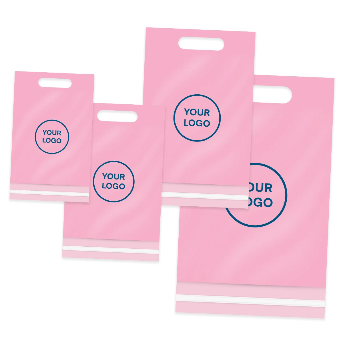Полиэтиленовые пакеты с розовой ручкой пластиковые логотипом самоклеящиеся и