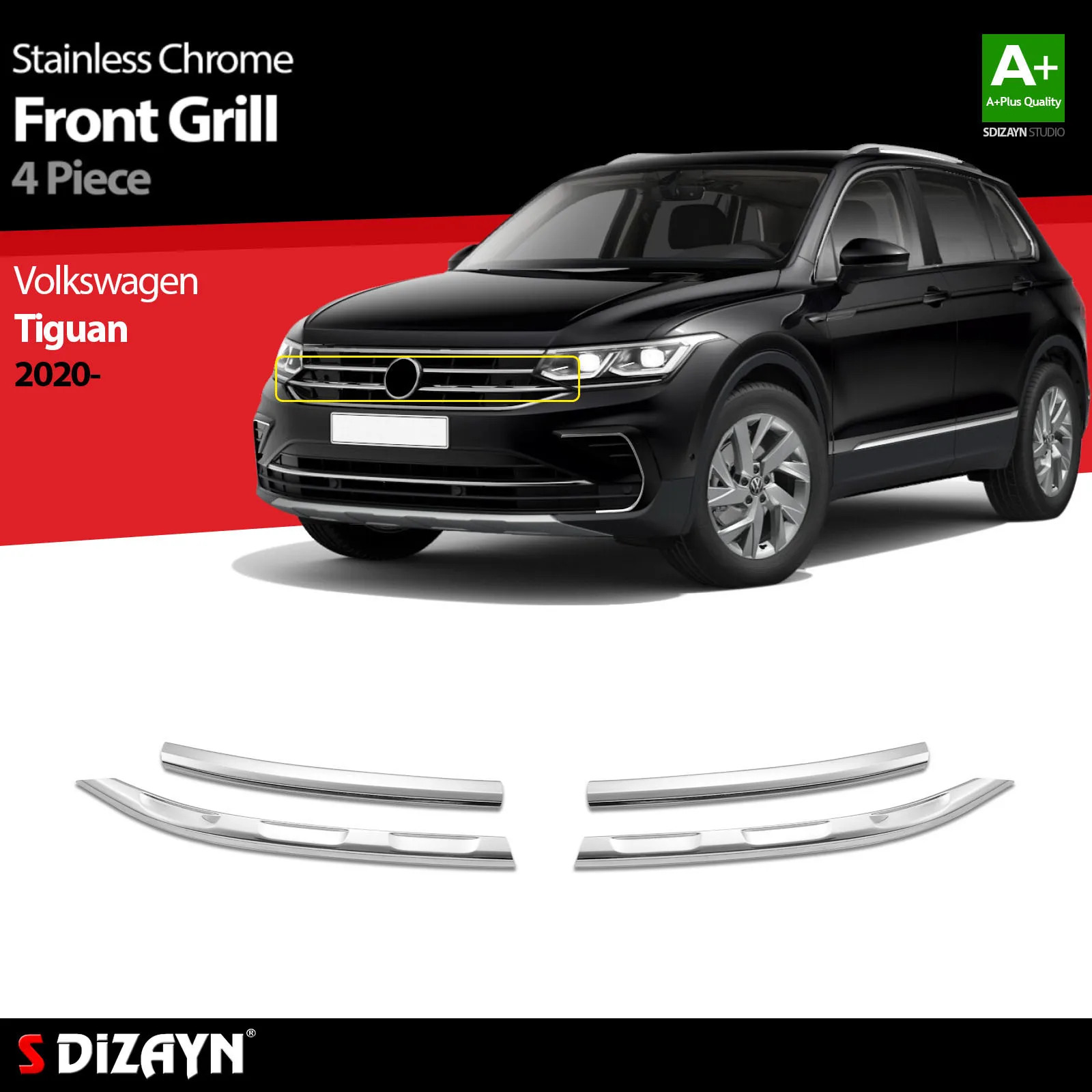 Parrilla frontal cromada para Volkswagen Tiguan 2, accesorio Exterior de acero inoxidable para