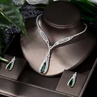 HIBRIDE большие 2 шт капли воды кубического циркония ювелирные изделия для женщин покрытое белым золотом ожерелье серьги наборы свадебные подарки N-974