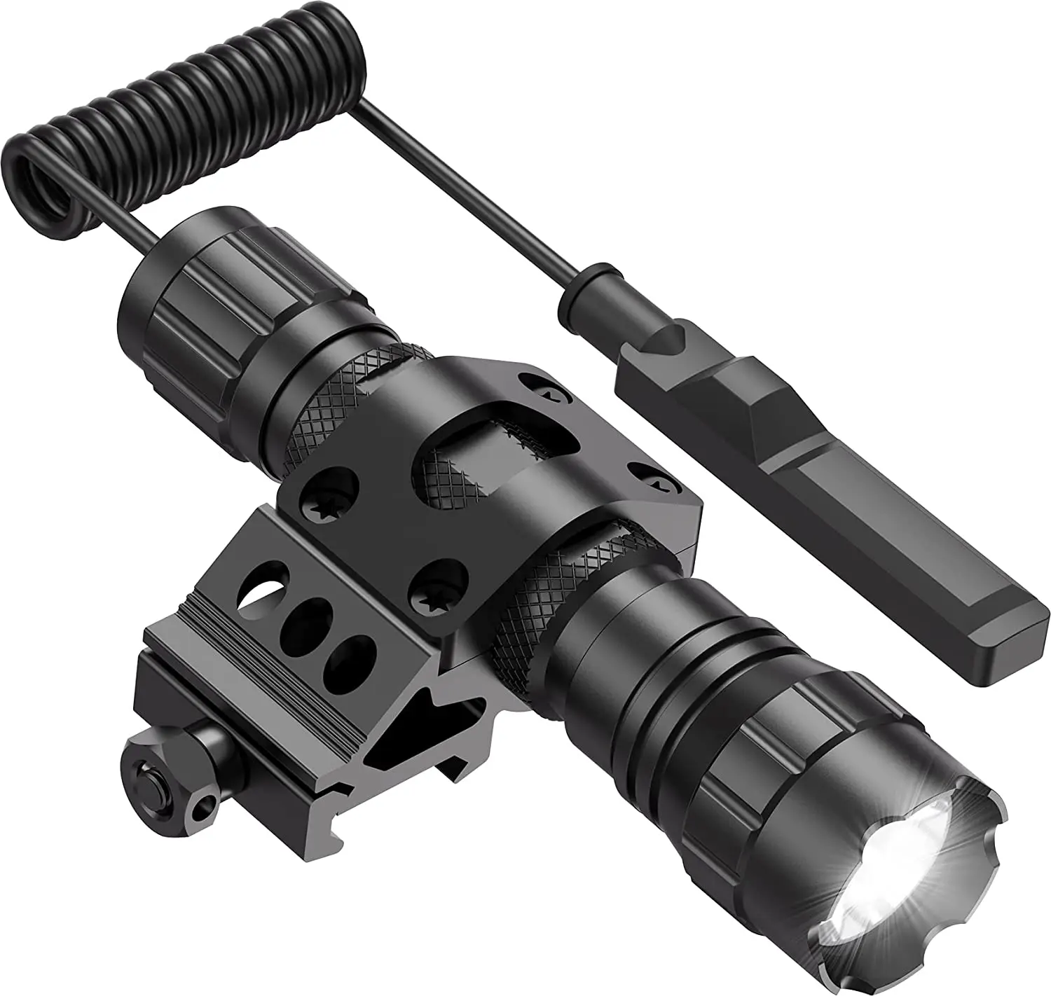 

Tactical Flashlight 1200 Lumens Weapon Light 5 Modes Super Bright Remote Control Pressure Switch Tail USB Charging Matte Black
