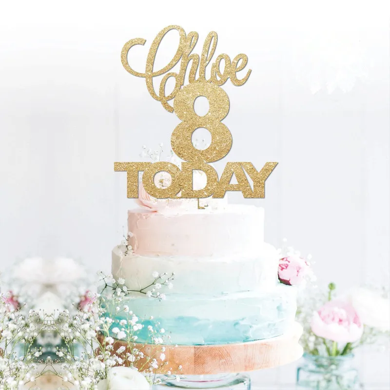 personalised Chloe 8 birthday Gold glitter cake topper custom1 2 3 4 5 6 7 any name colour age Party Decorations | Дом и сад