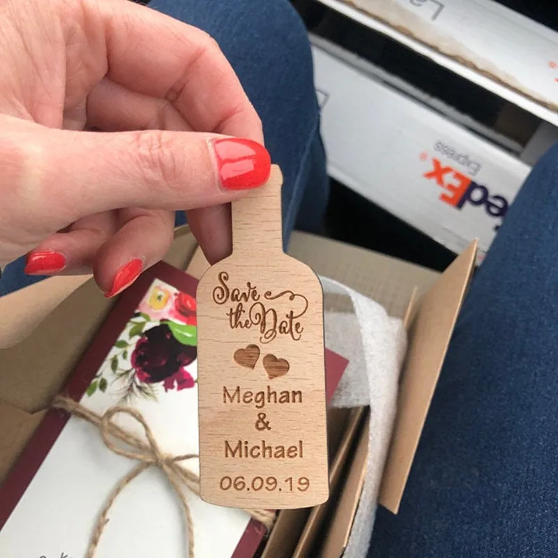 Деревянная винная бутылка в деревенском стиле магнит для сохранения даты