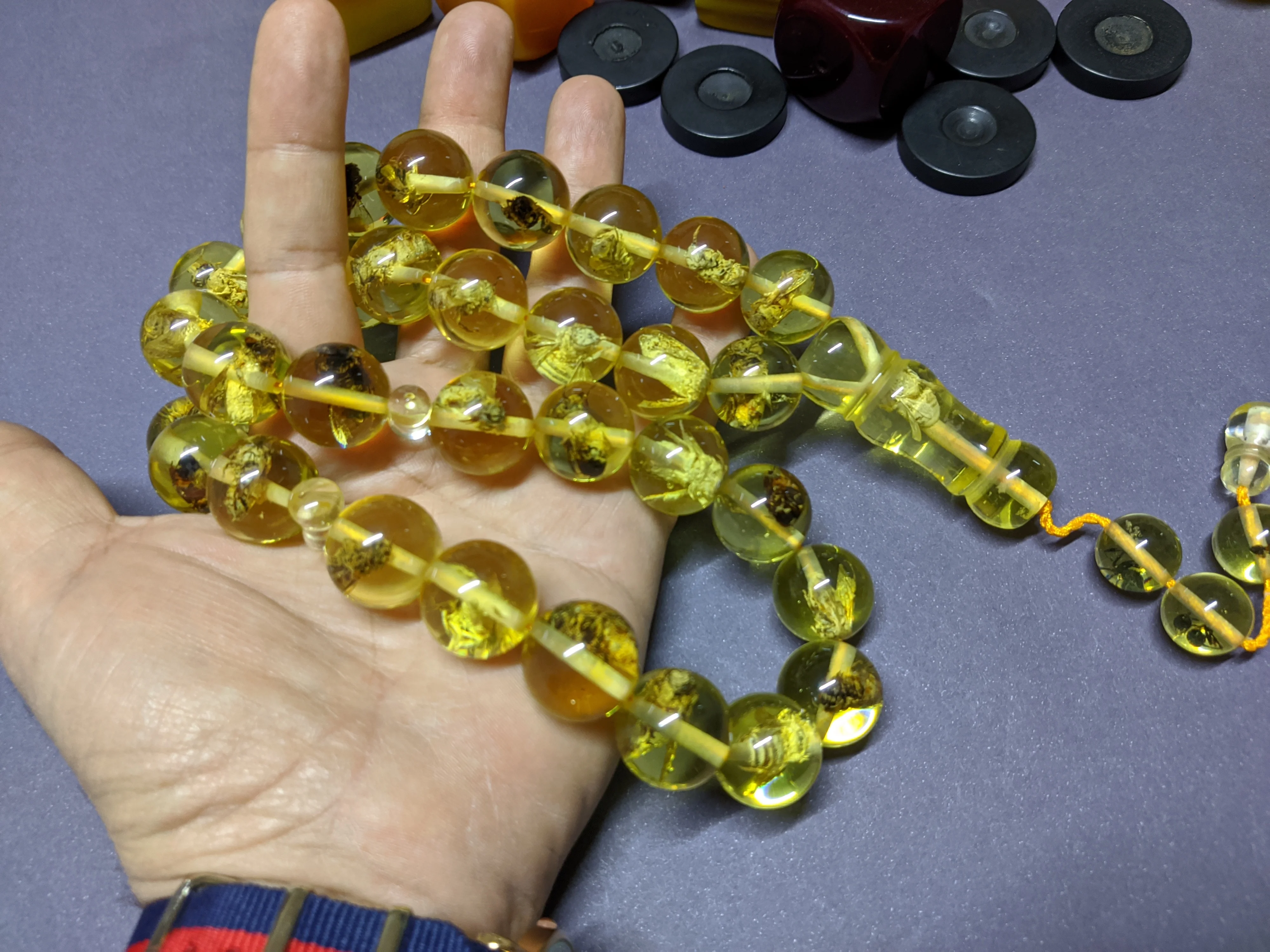 Fossil German Misbaha Faturan Amber Bakelite Islamic Prayer Beads Tasbih Rosary Tasbeh Tesbih Tasbeeh Sandalos Yemeni  Rare