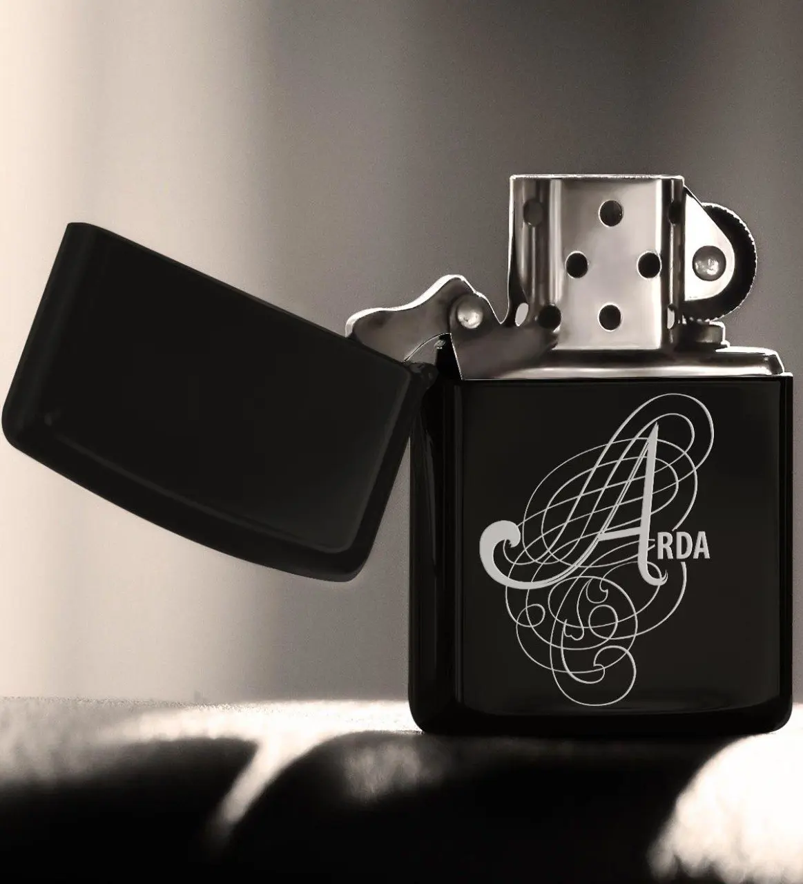 

Personalized A Letter Gasoline Black Metal Cigarette Lighter (Model 3)