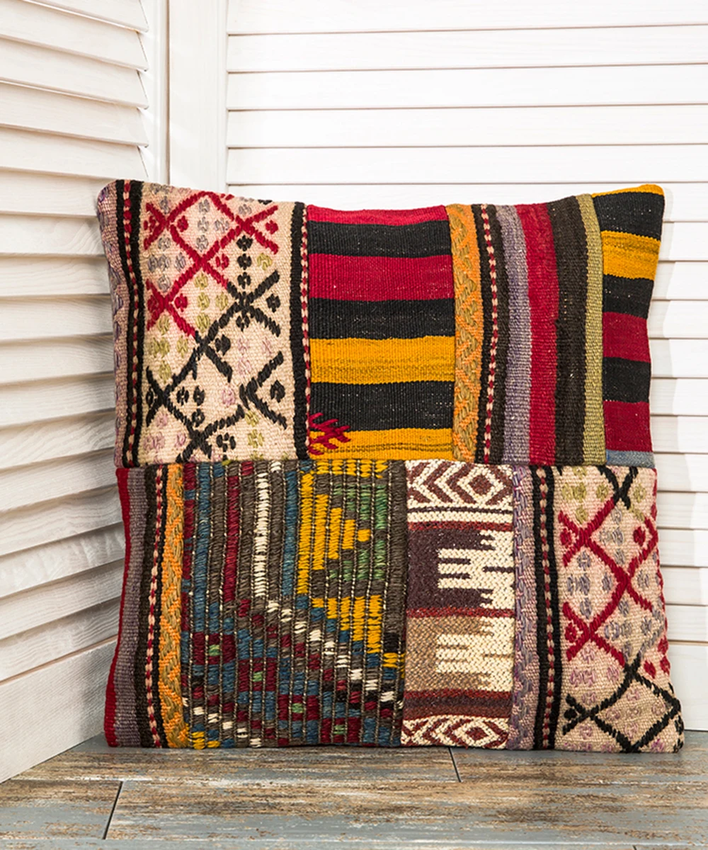 

Custom Kilim Design Multi Color Patchwork Square Bohemian Cushion Case Jacquard Fabric Decorative Couch Pillow Covers