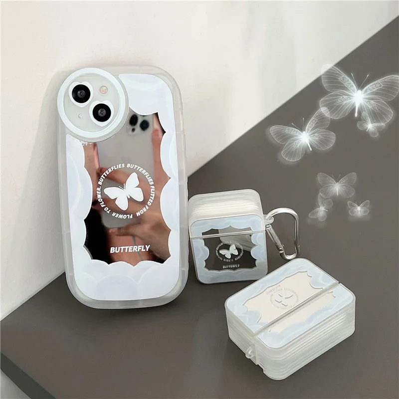 

phone case +airpods case Butterfly mirror case for airpods 3 Pro 1 2 For iphone 11 13 12Pro Max x xr xs protective cover