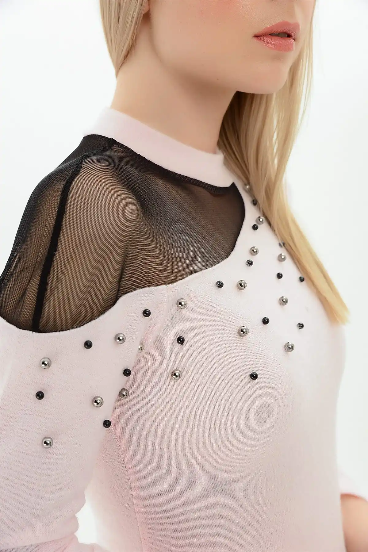 Хлопковое настроение Женская пудра ресницы тек Шул тюль с жемчугом блузка