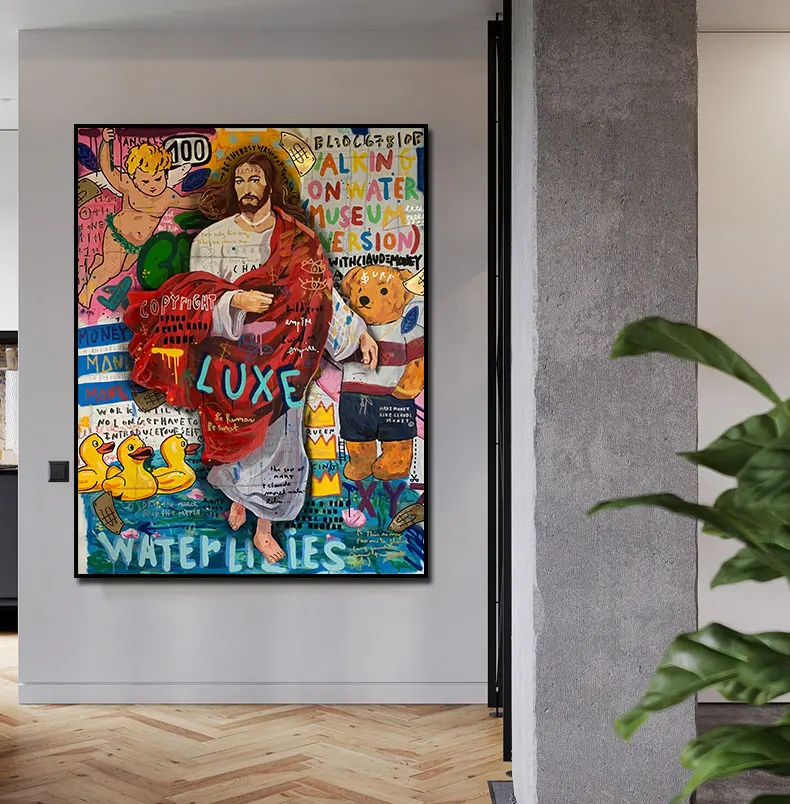 

Jesus And Bear Street Graffiti Pop Art Portrait Canvas Painting Home Decor Poster Print Wall Picture For Living Room Frameless