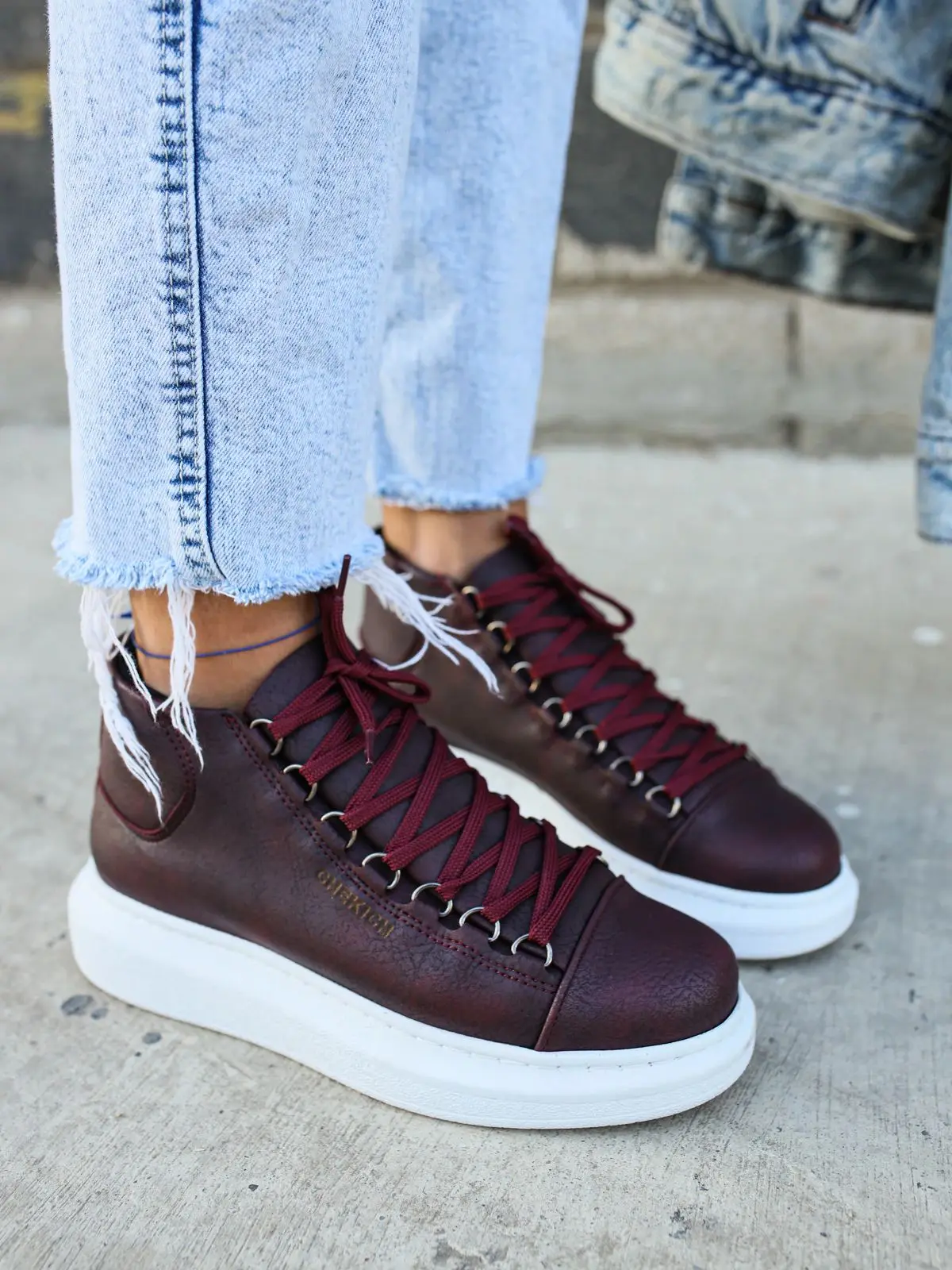 Chekich Women Shoes Burgundy Color Lace-Up White Outsole Eco-Friendly Vegan Artificial Leather Girl Fashion Odorless Class CH258