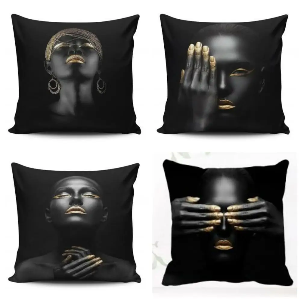 

(4) Piece Combination Digital Printed Pillow Case ( 43cmx43cm ) I Black