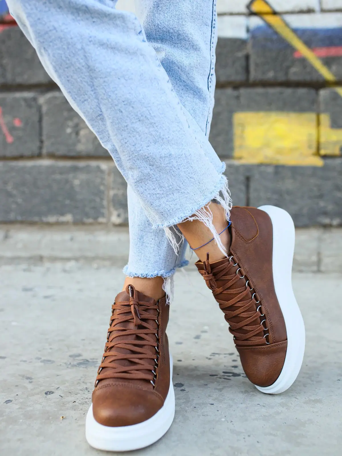 Chekich Khaki Color Lace-Up White Outsole Womens Girls Shoes  Eco-Friendly Vegan Artificial Leather Odorless Classic Elite CH258