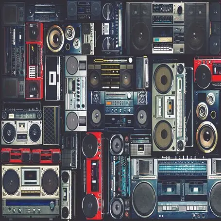 Занавеска для душа винтажная стена полная радио Boombox 80s аудио лента античного