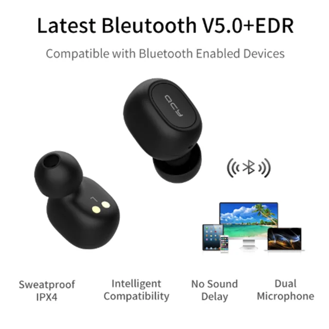 2020 QCY T1C TWS Bluetooth наушники стерео бас беспроводная гарнитура с микрофоном зарядная