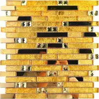 11 PCS Yellow Gold Glass Mirror Mosaic Kitchen Tile Backsplash Stainless Steel Bathroom Metal Wall Tiles SSMT396