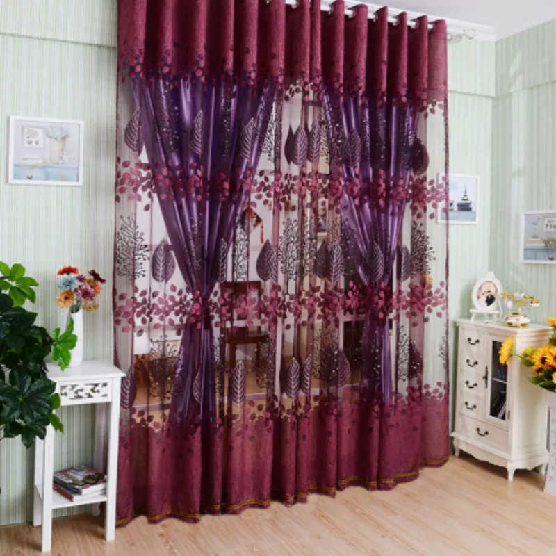 1pc pupple 1/2 шт., 1x2,5 м, Европейский узор пионов, вуаль, занавески, тюль, отвесные подзоры, домашний декор, фиолетовые/розовые/кофейные шторы - Цвет: 1pc pupple