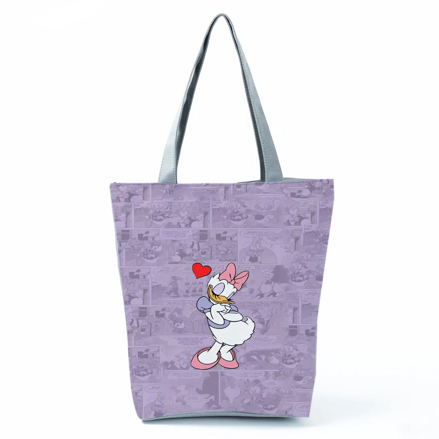

Disney Donald Duck Printed Handbag Women Shoulder Bag Animation High Capacity Purple Shopping Bag Cartoon Foldable Beach Tote