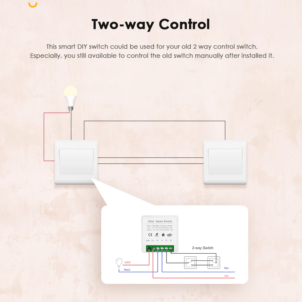 16A Tuya Mini Wifi DIY Smart Switch Two Way Control Smartlife APP Remote for Yandex Alice Alexa Google Home Automation | Электроника