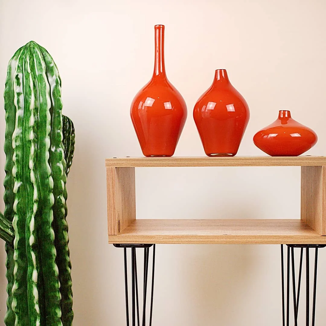 

Blown Murano Glass Handmade Orange Triple Decorative Vase