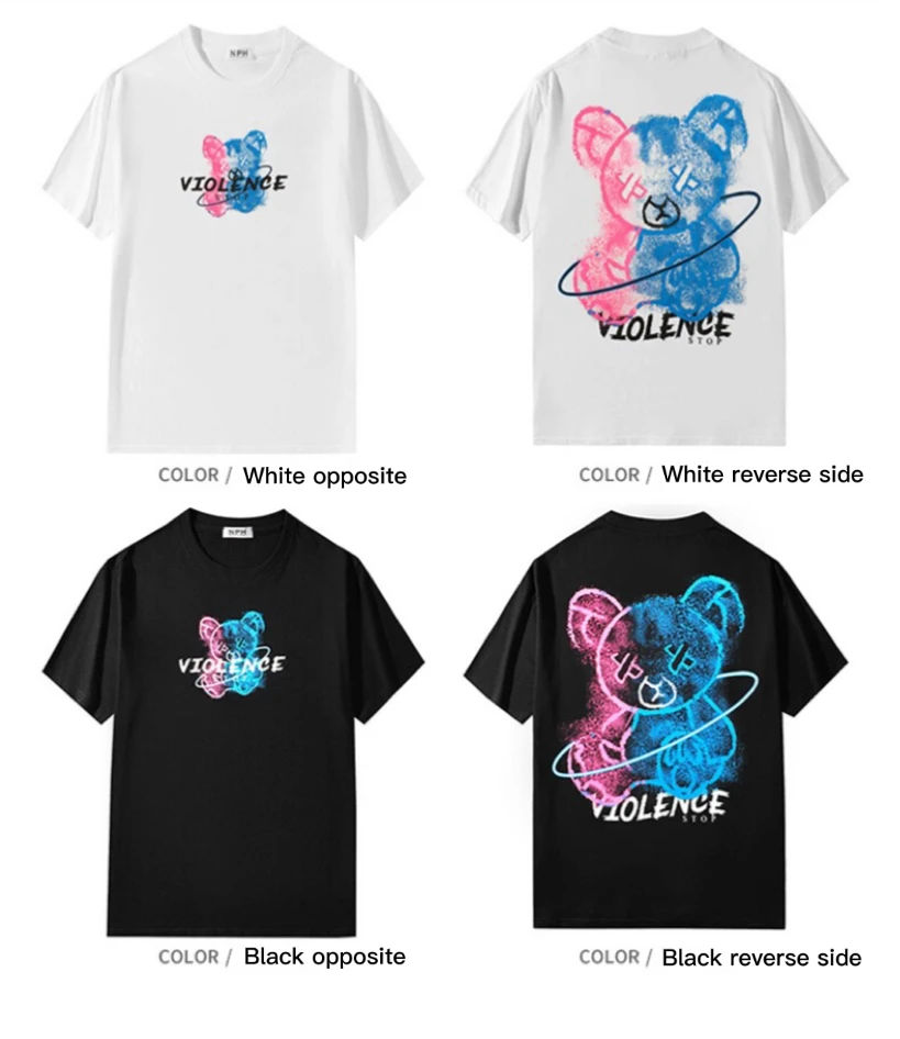 

Summer hip-hop vintage punk bear splash ink Anime graphic t shirt for men oversized Streetwear gothic t-shirts to send friends
