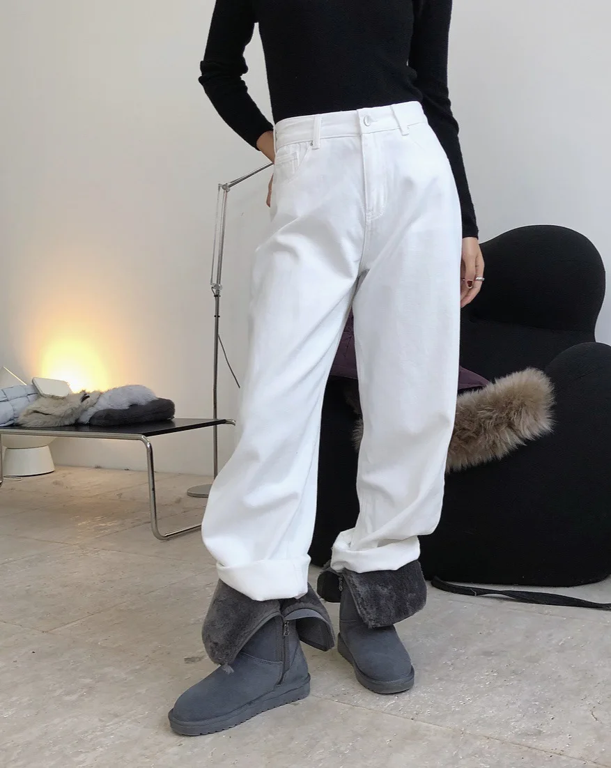 

woman cotton straight white warm jeans
