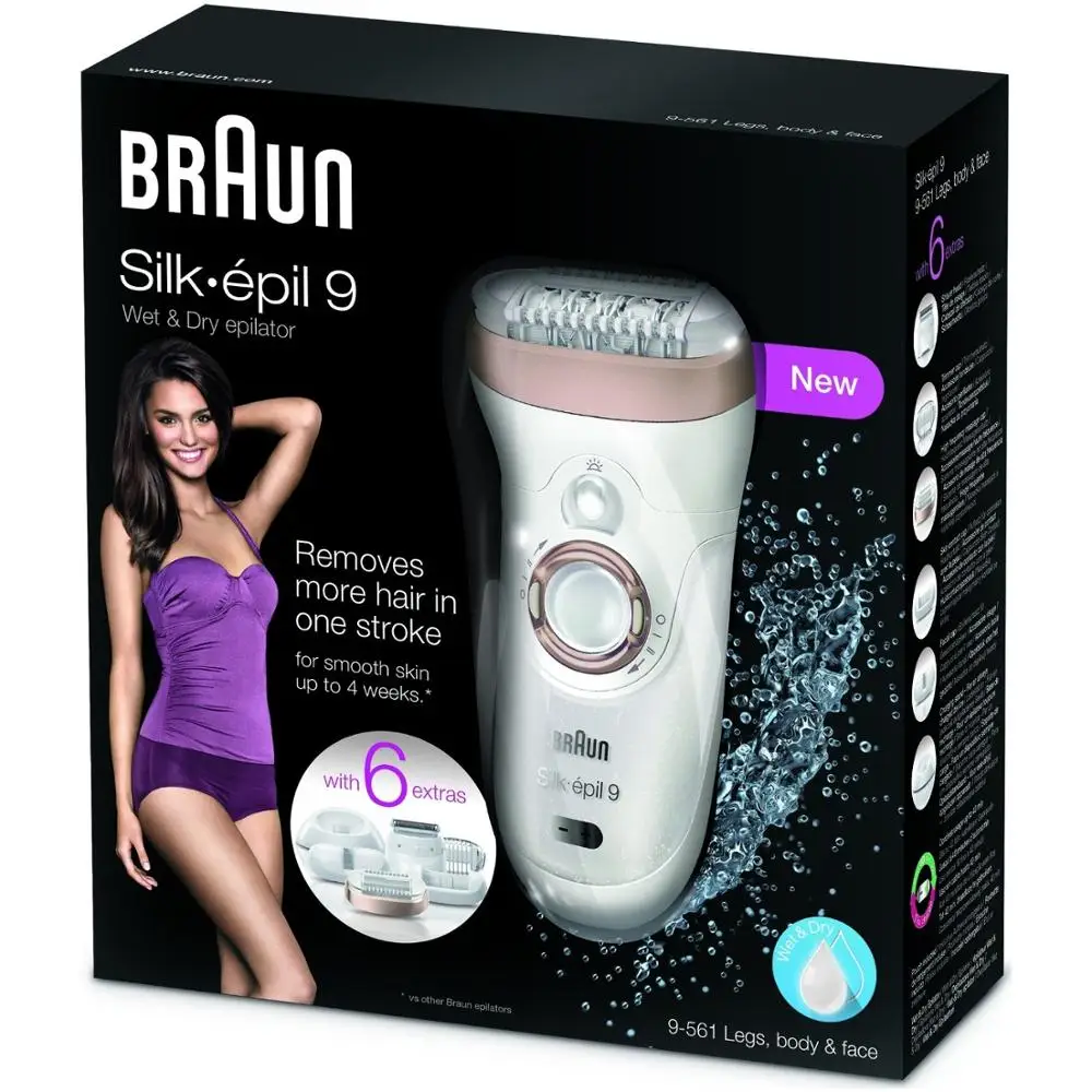 Braun Silk Epil 9 561 женский беспроводной эпилятор для влажного и сухого тела ног бритва