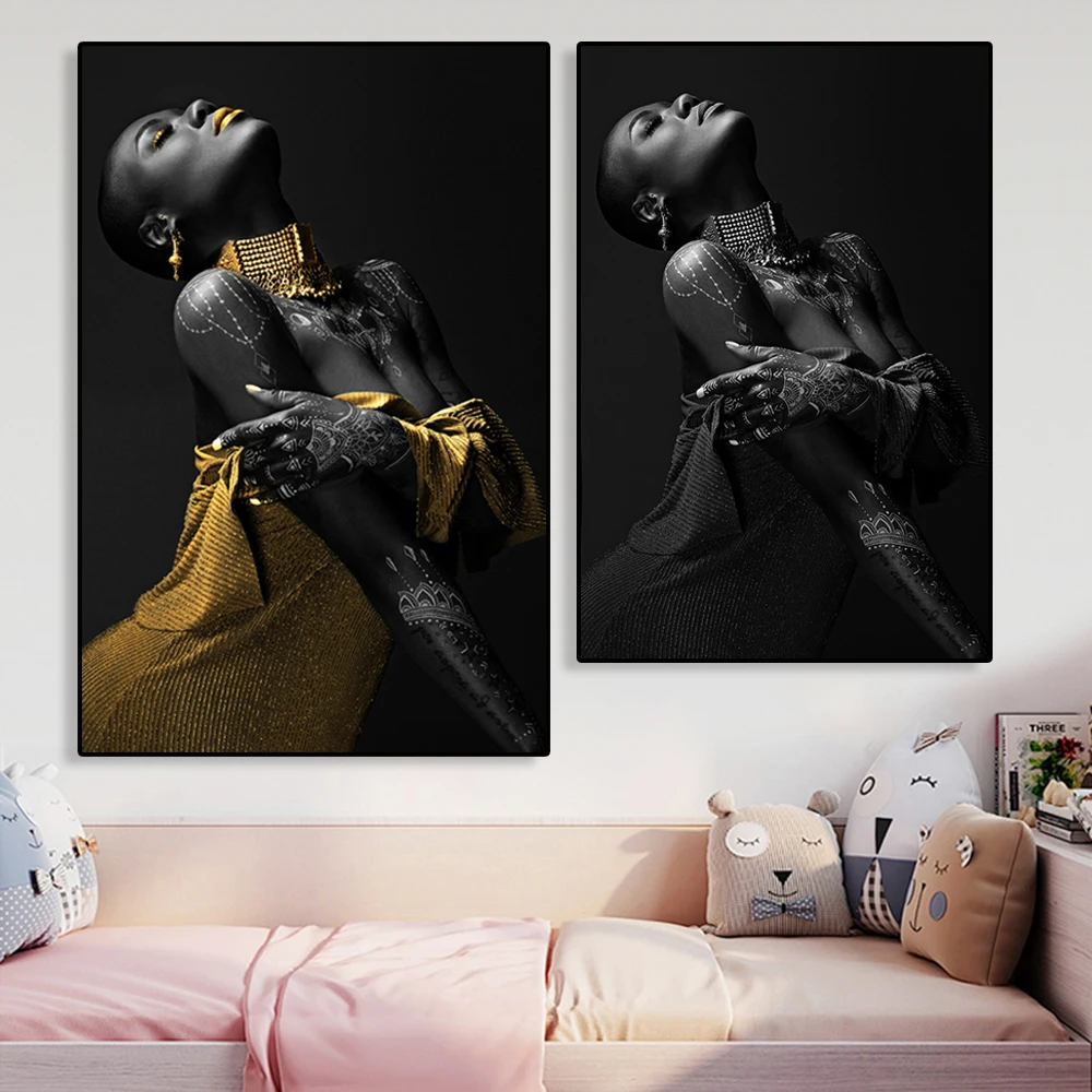

African Black Nude Woman Posters Sexy Figure Art Canvas Paintings and Prints Wall Art Picture for Living Room Wall Decor Cuadros