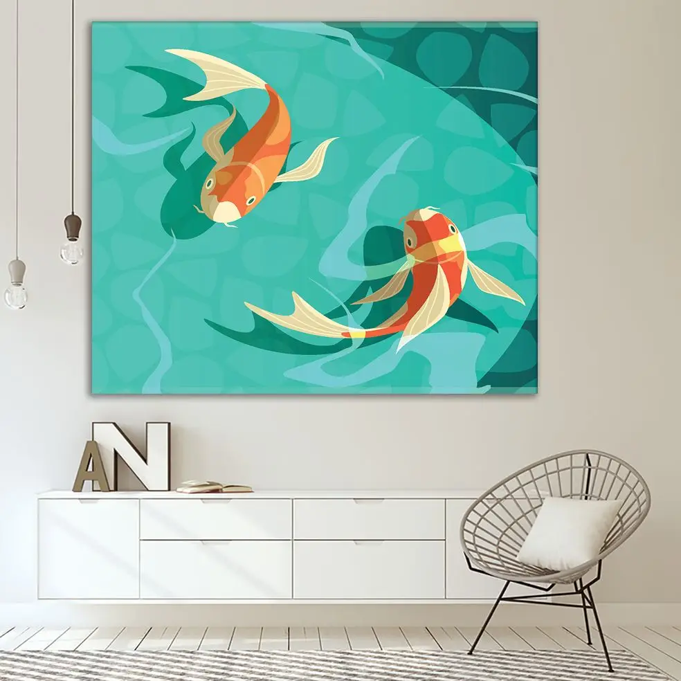 Гобелен кои Карп рыбы в воде японский символ удачи Фортуны Ретро Мультфильм