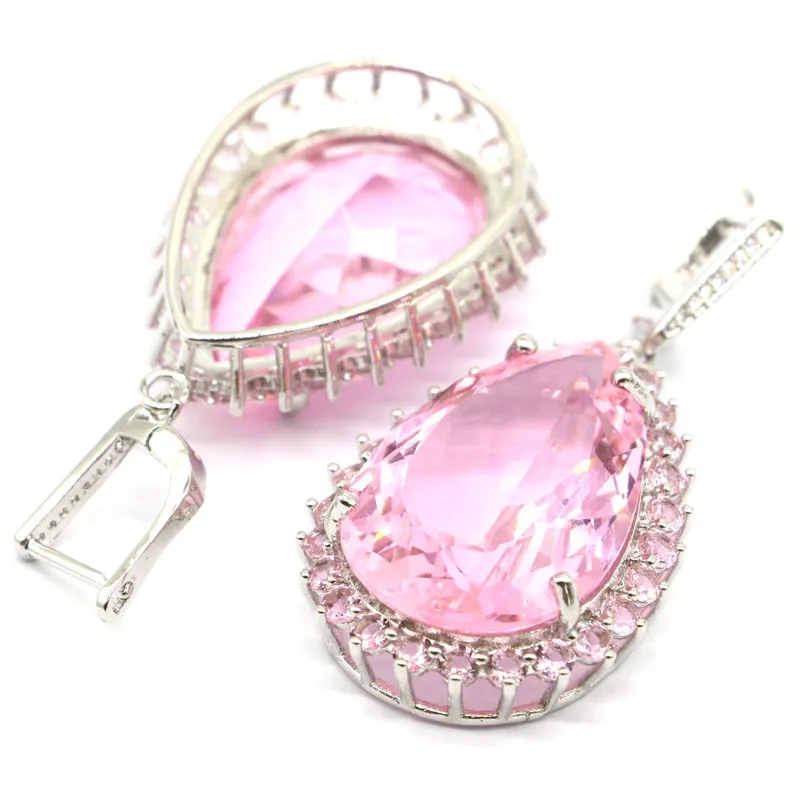 

43x27mm Awesome Long Big 27g Created Pink Kunzite Bright Zircon For Women Party Silver Earrings Drop Shipping