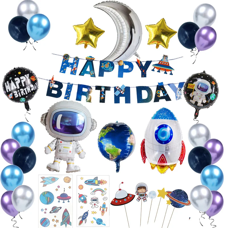 

37pcs Outer Space Party Foil Balloons Rocket Astronaut globos Galaxy Birthday Theme Party Supplies Kids Boy Birthday Party Decor